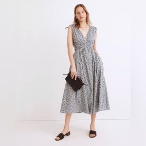 Madewell Sophia Smocked Midi Dress Sz XS in Blue Floral